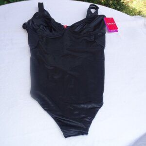 SPANX NWT Women's Black Shaping Satin Mesh Thong Bodysuit XL